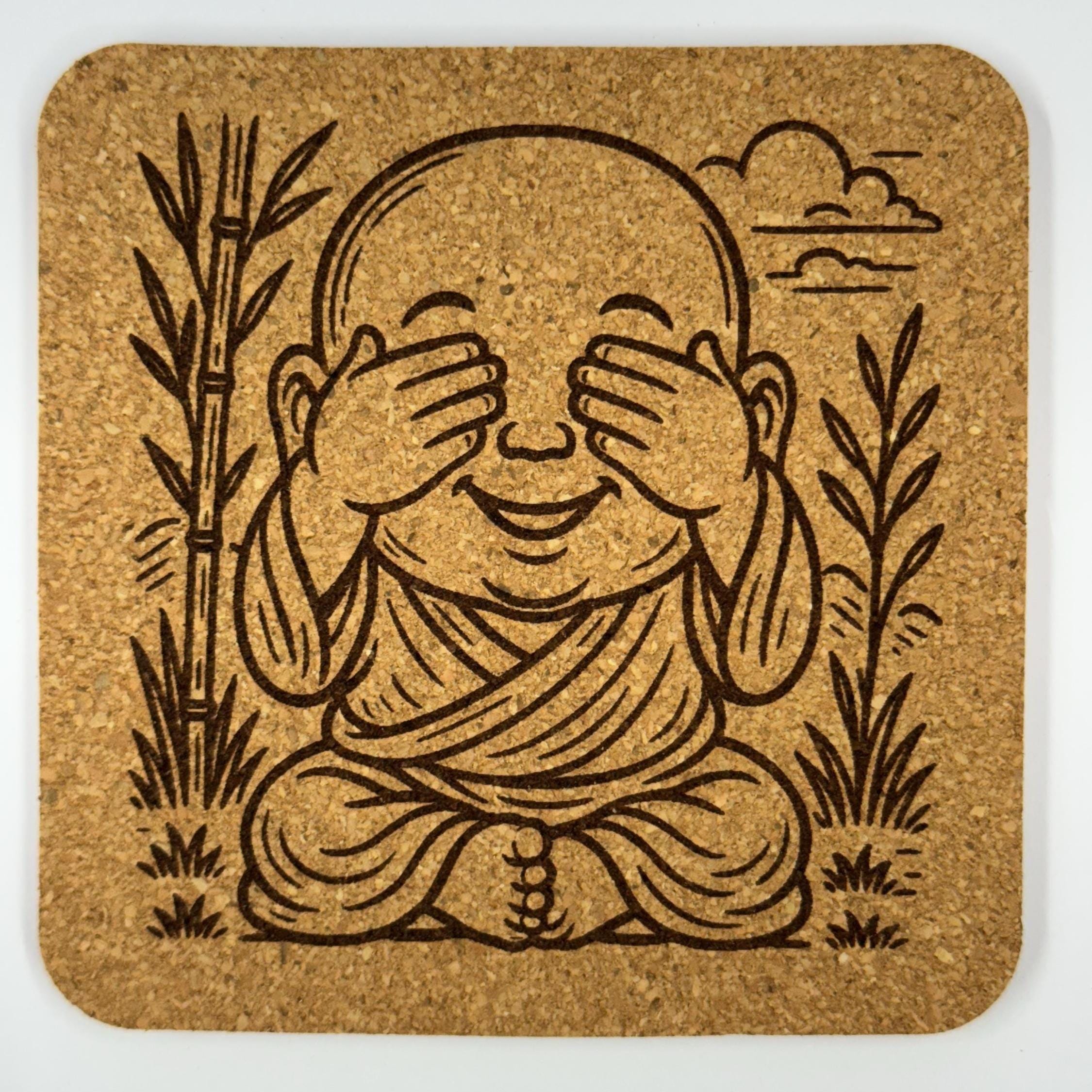 Baby Buddhas Laser Engraved Cork Coaster Set of 4