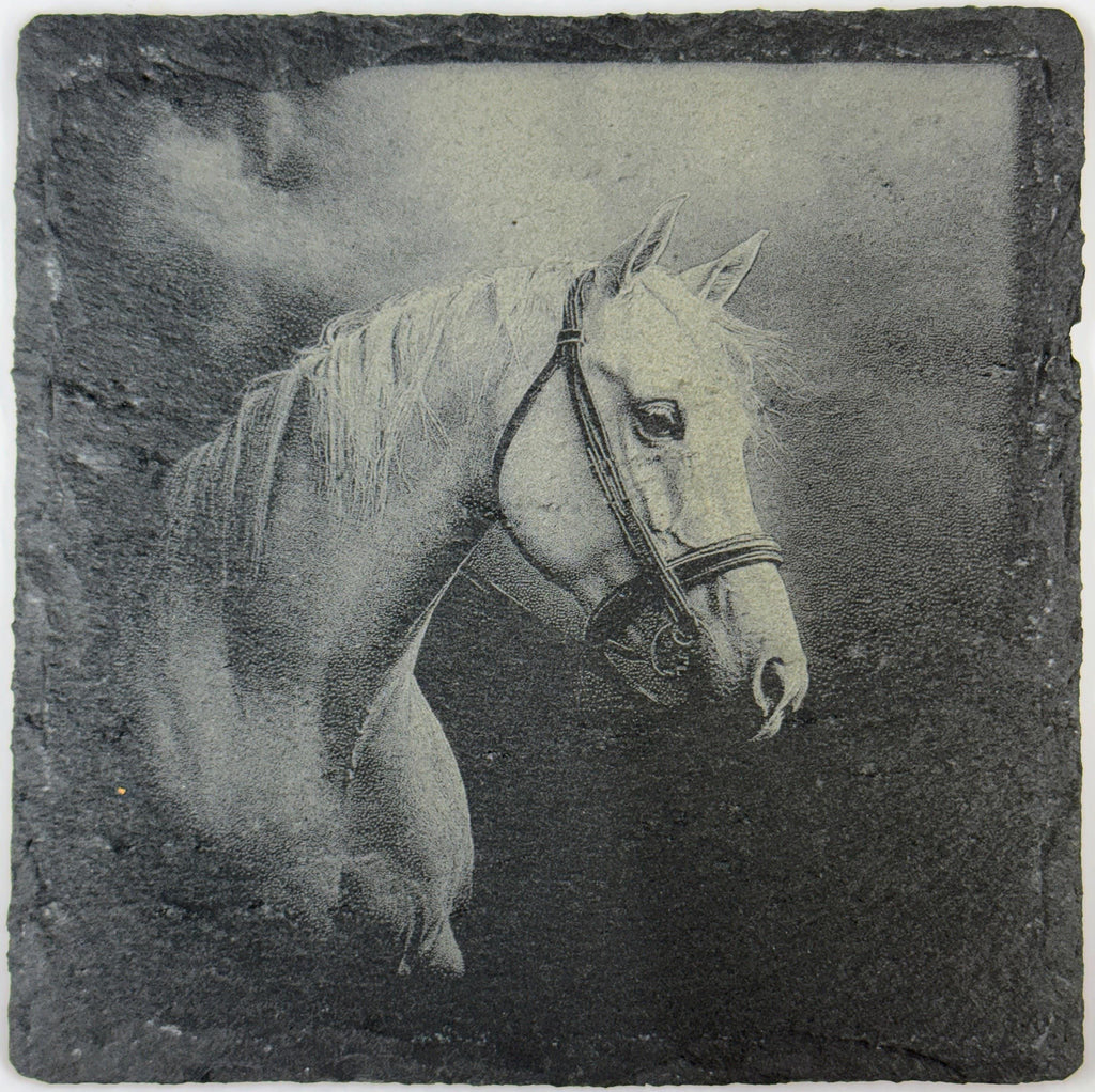 Elegant Horse Slate Coasters – Laser Engraved Stone Drinkware - 4 different designs