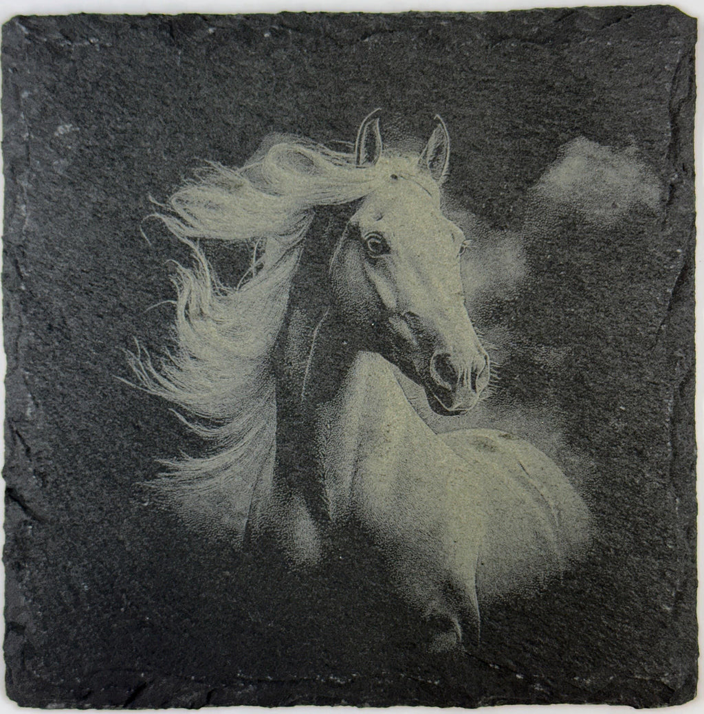 Elegant Horse Slate Coasters – Laser Engraved Stone Drinkware - 4 different designs