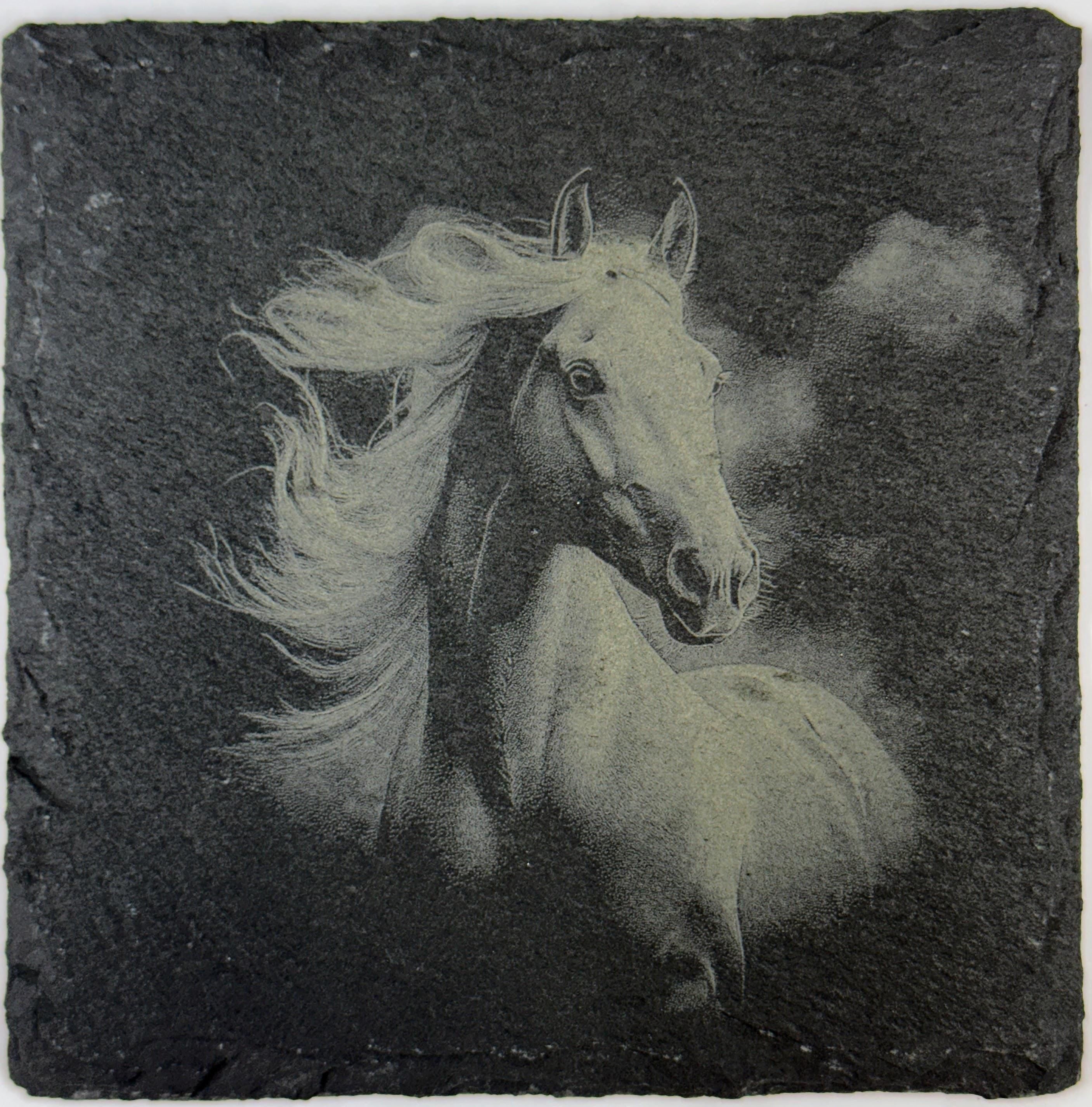 Elegant Horse Slate Coasters – Laser Engraved Stone Drinkware - 4 different designs