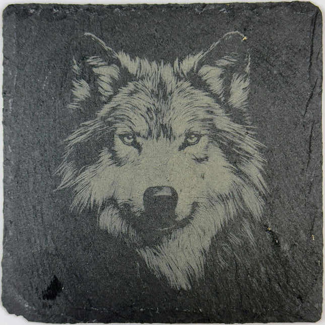 Wolf Wildlife Portraits, Rustic Cabin Decor, Set of 4 Laser Engraved Slate Coasters