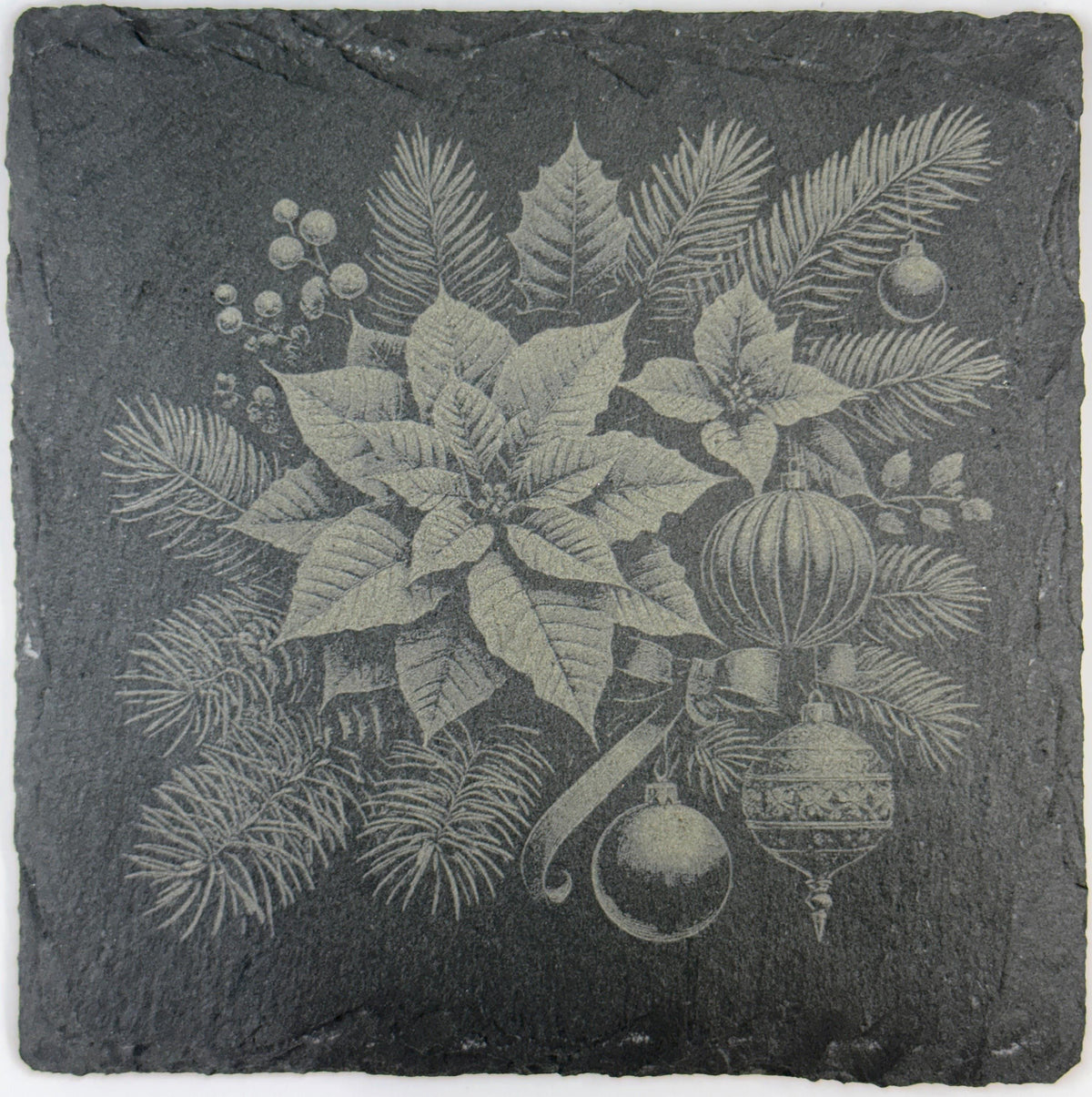Holiday Poinsettias Laser Engraved Slate Coasters – Christmas Holiday Drinkware
