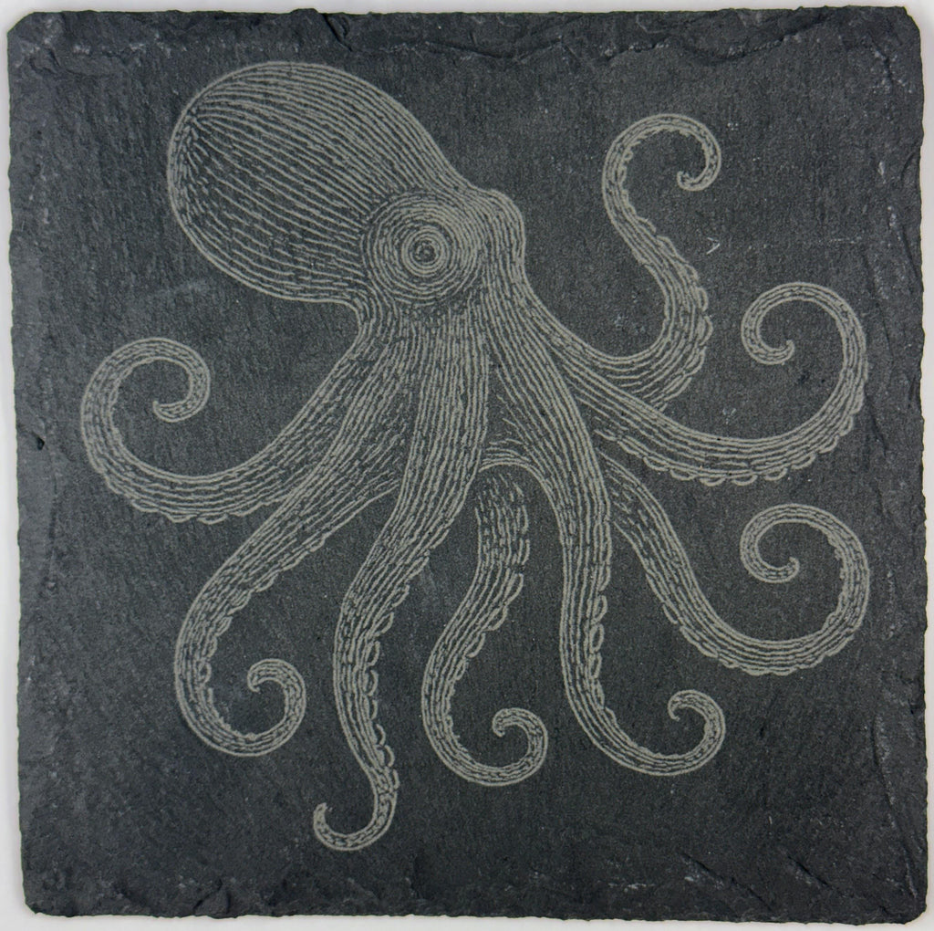 Engraved Slate Sea Creature Coasters: Nautical Ocean Theme Gift Set