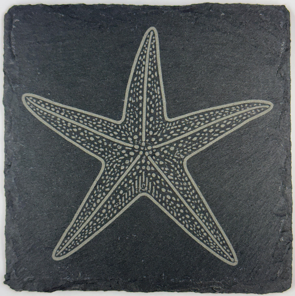 Engraved Slate Seashell Coasters: Nautical Ocean Theme Drinkware