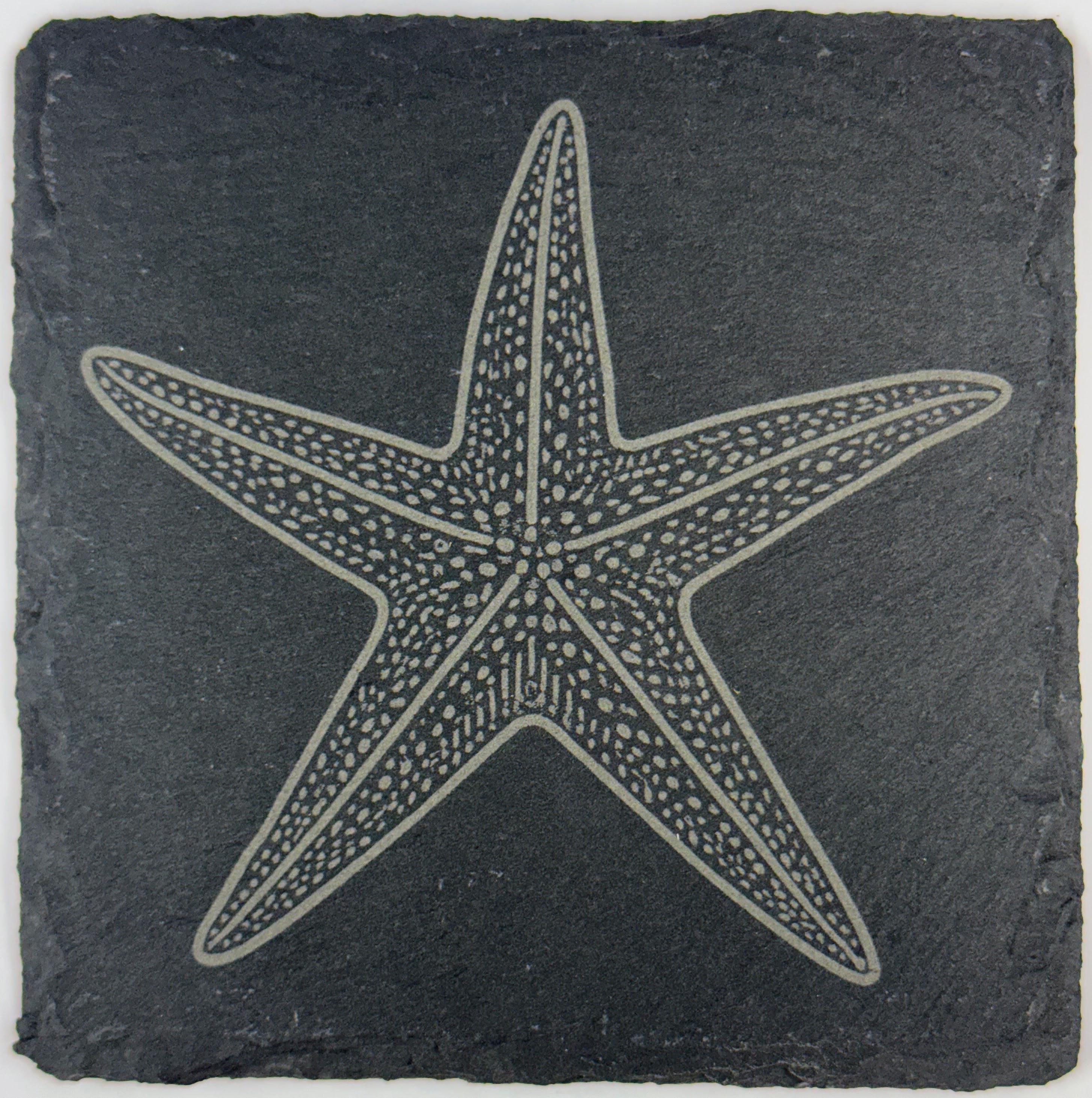 Engraved Slate Seashell Coasters: Nautical Ocean Theme Drinkware
