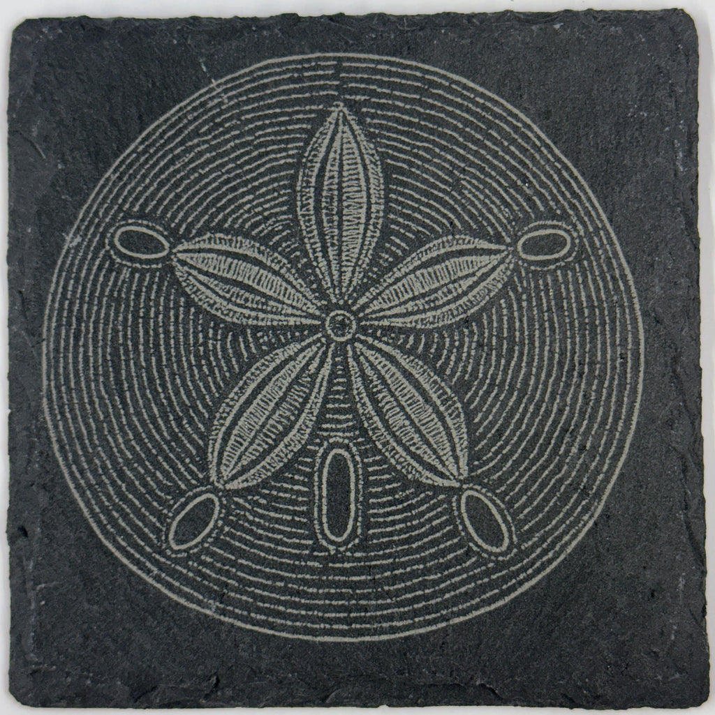 Engraved Slate Seashell Coasters: Nautical Ocean Theme Drinkware