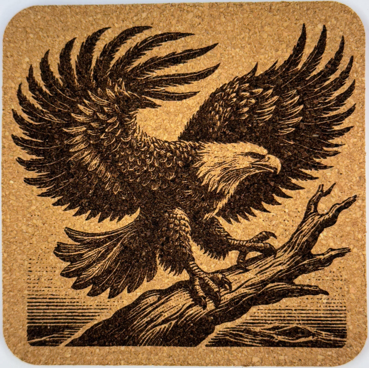 Laser Engraved Bald Eagle Cork Coaster Set - Majestic Bird Drink Coasters