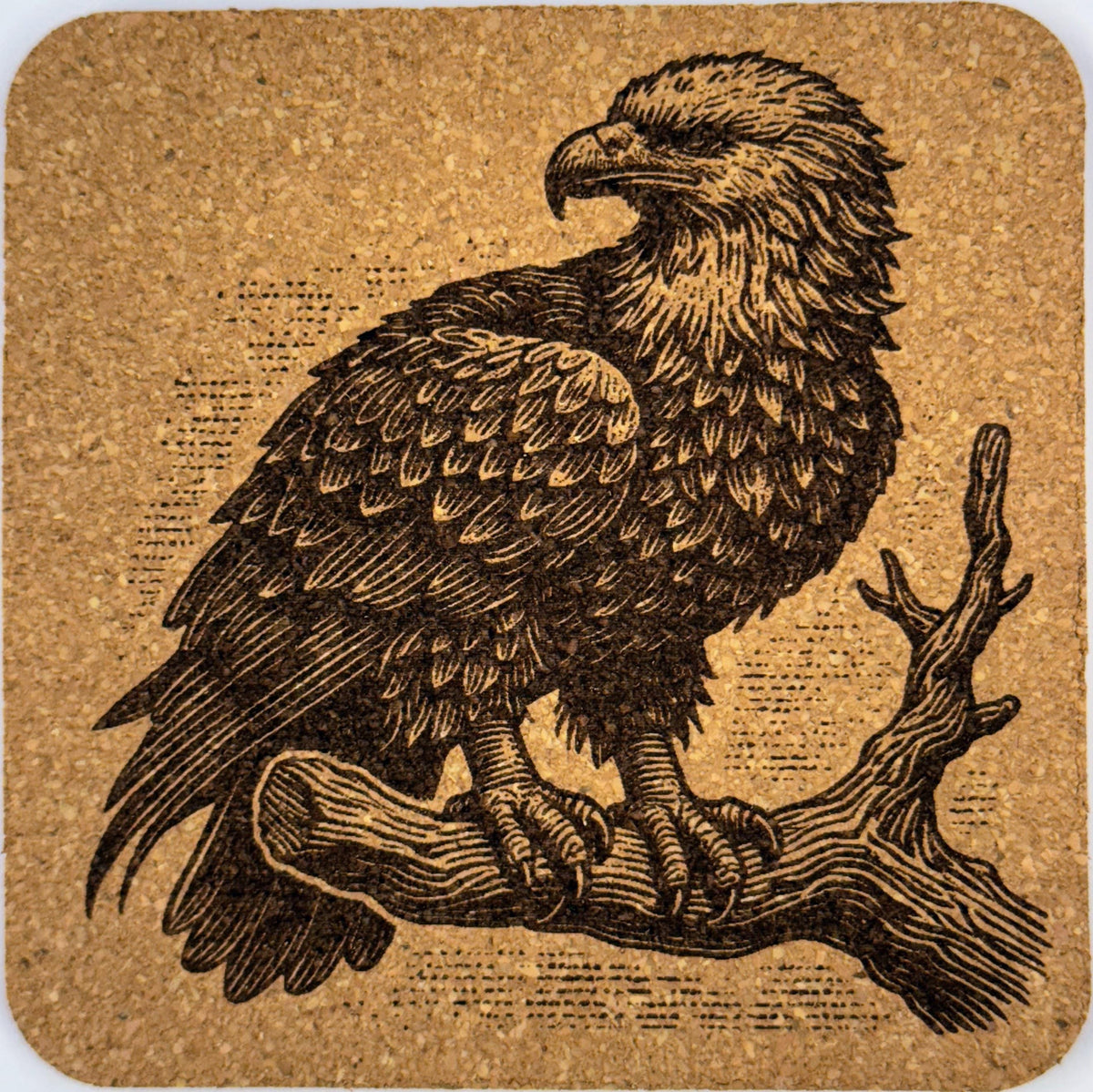 Laser Engraved Bald Eagle Cork Coaster Set - Majestic Bird Drink Coasters