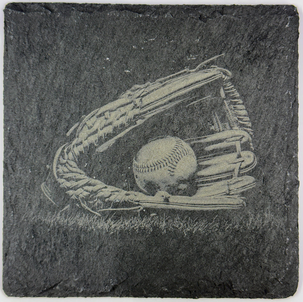 Laser Engraved Baseball Slate Coasters: Sports Fan Gift
