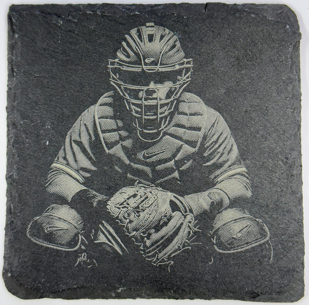 Laser Engraved Baseball Slate Coasters: Sports Fan Gift