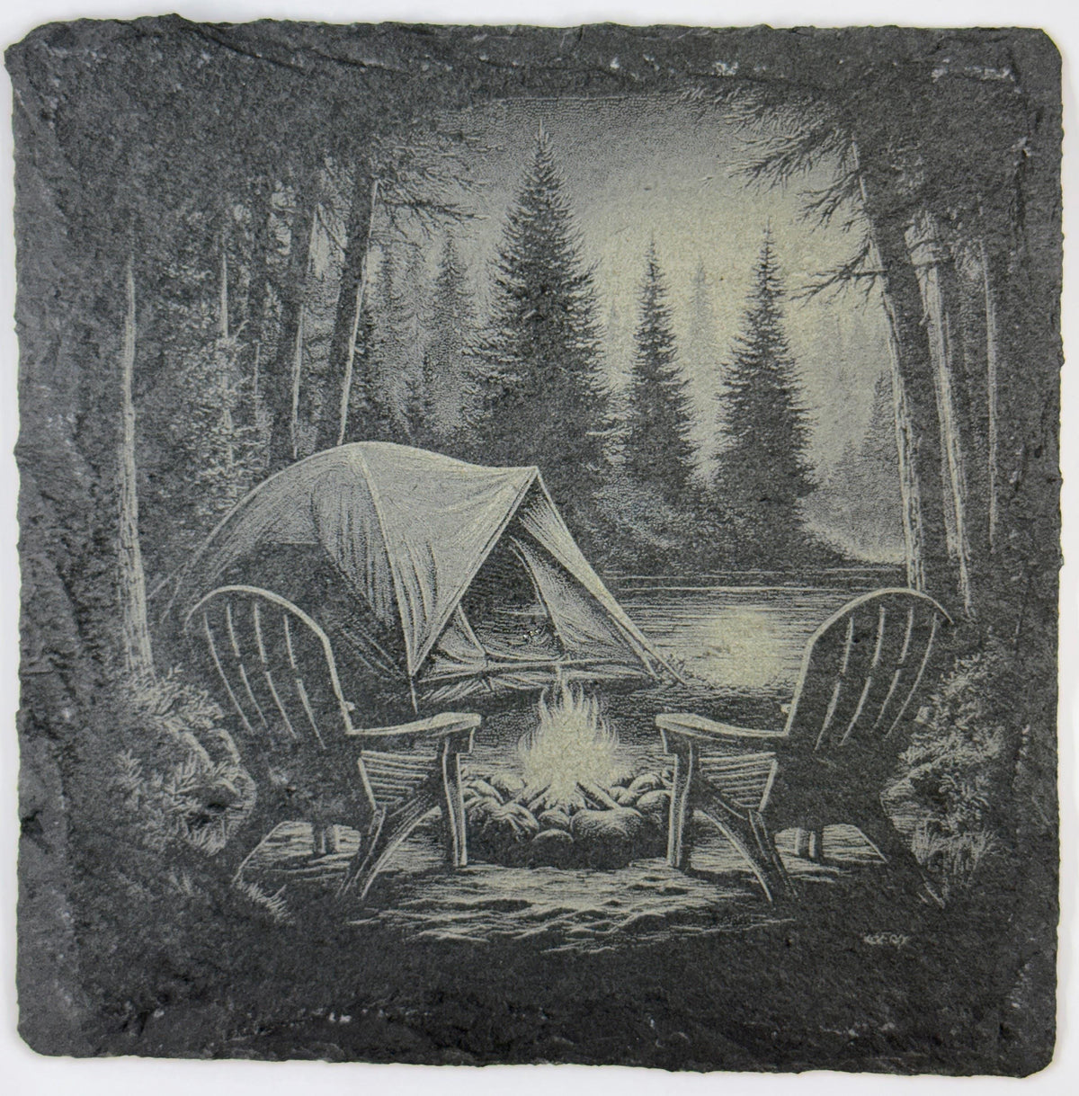 Mountain & Forest Camping Coasters – Scenic Tent and Campfire Designs on Slate