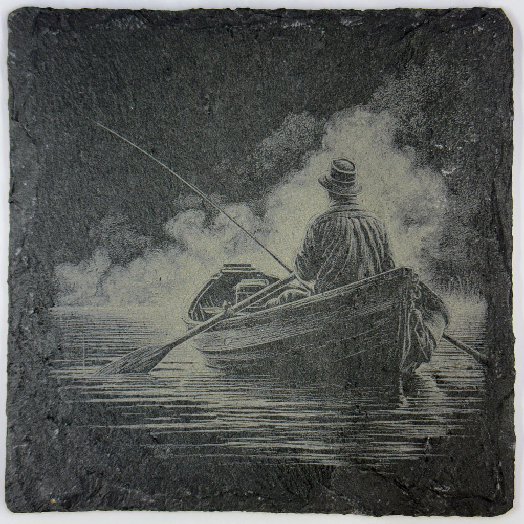Kayaking and Canoeing Mountain Lake Coasters – Scenic Paddle & Fishing Slate Coaster 4 Pack