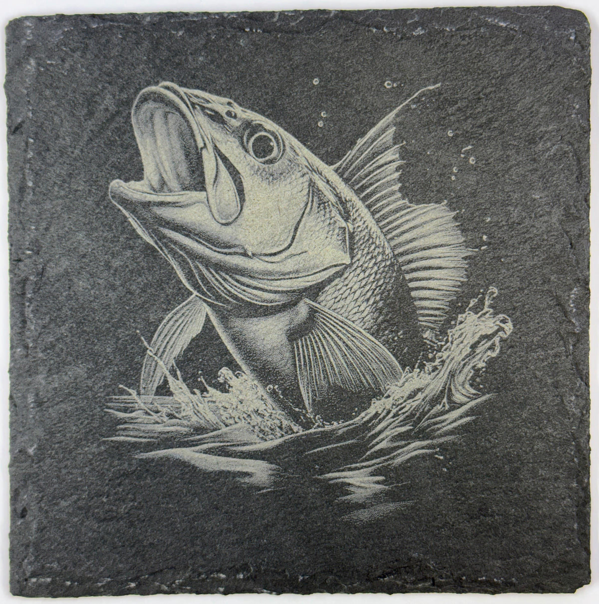 Laser Engraved Fishing Slate Coasters: Bass & Trout Designs - Set of 4