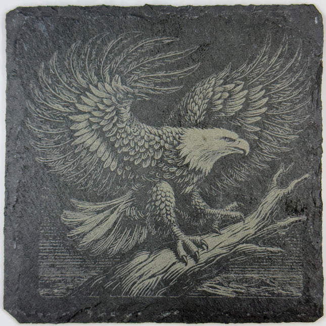 Laser Engraved Bald Eagle Slate Coaster Set - Rustic Drink Coasters