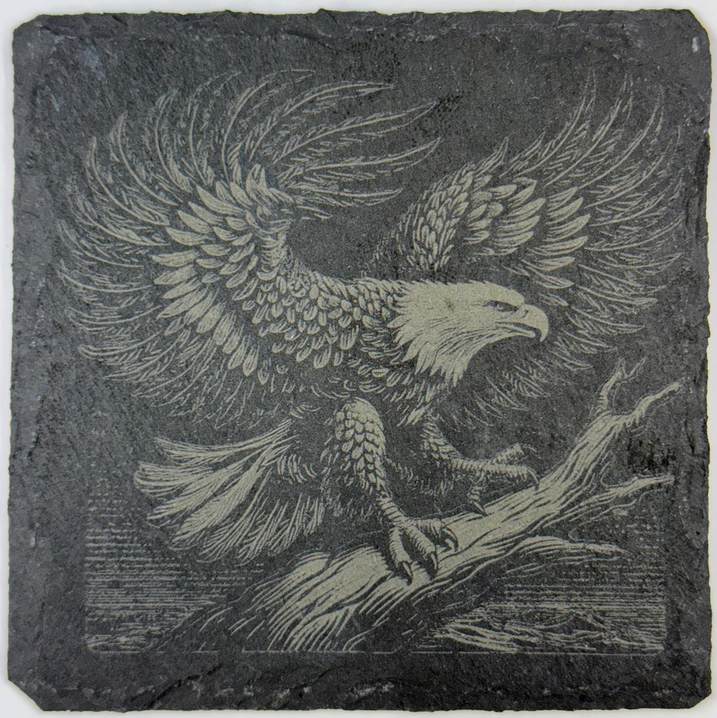Laser Engraved Bald Eagle Slate Coaster Set - Rustic Drink Coasters