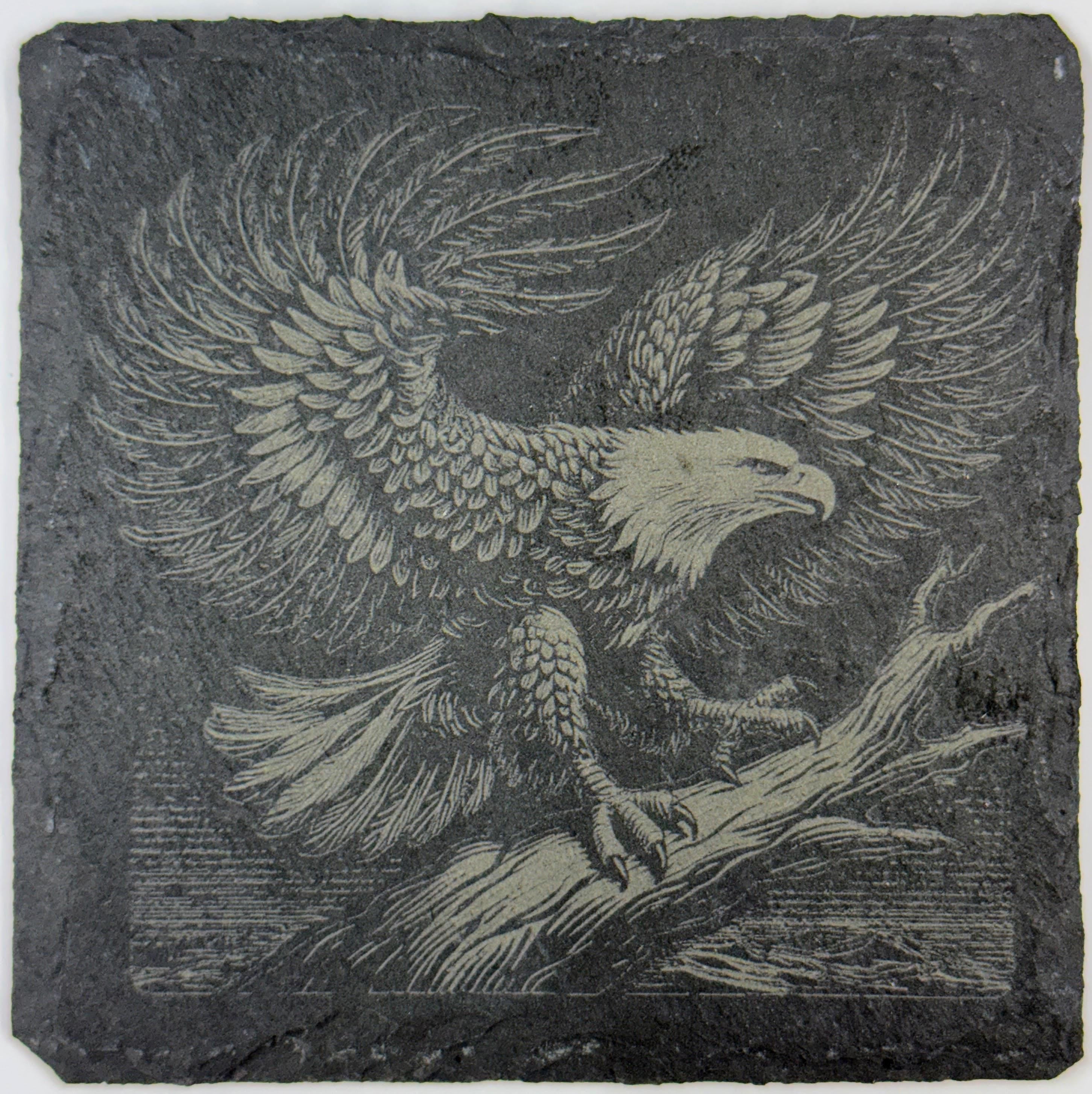 Laser Engraved Bald Eagle Slate Coaster Set - Rustic Drink Coasters