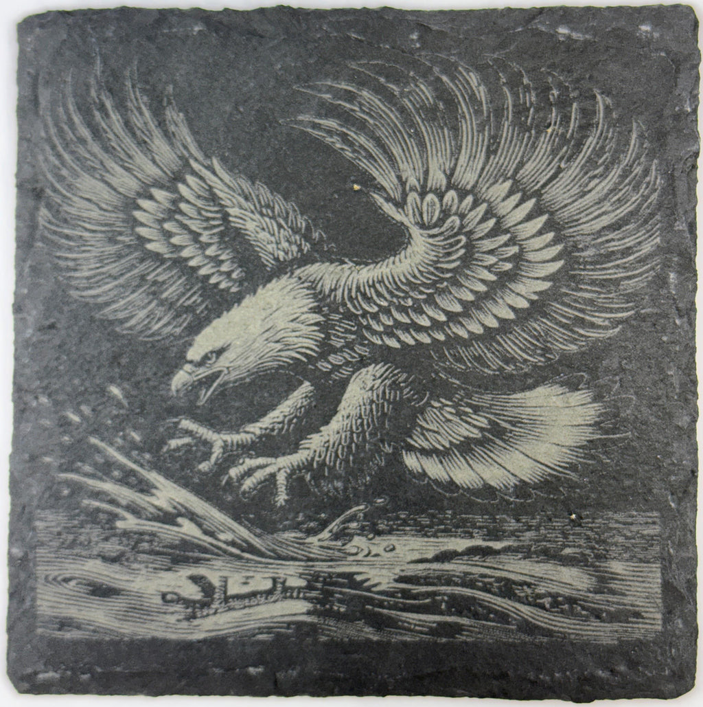 Laser Engraved Bald Eagle Slate Coaster Set - Rustic Drink Coasters