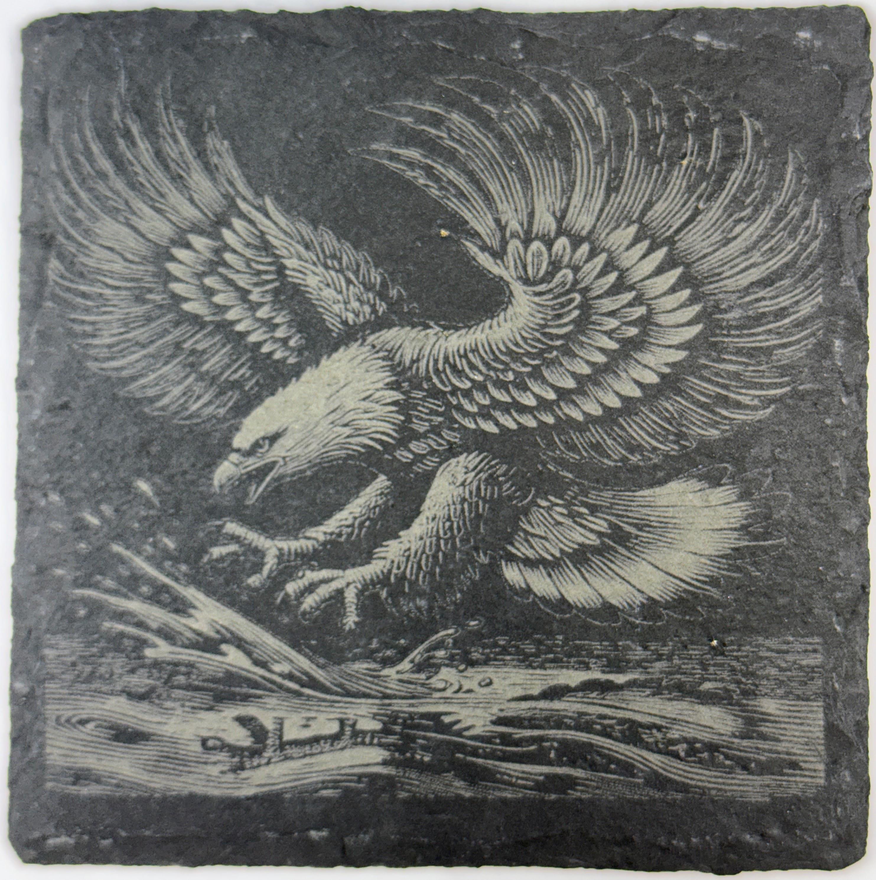 Laser Engraved Bald Eagle Slate Coaster Set - Rustic Drink Coasters