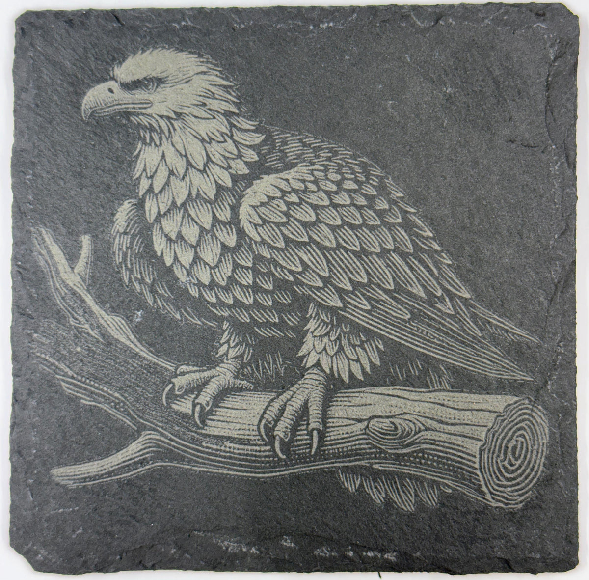 Laser Engraved Bald Eagle Slate Coaster Set - Rustic Drink Coasters
