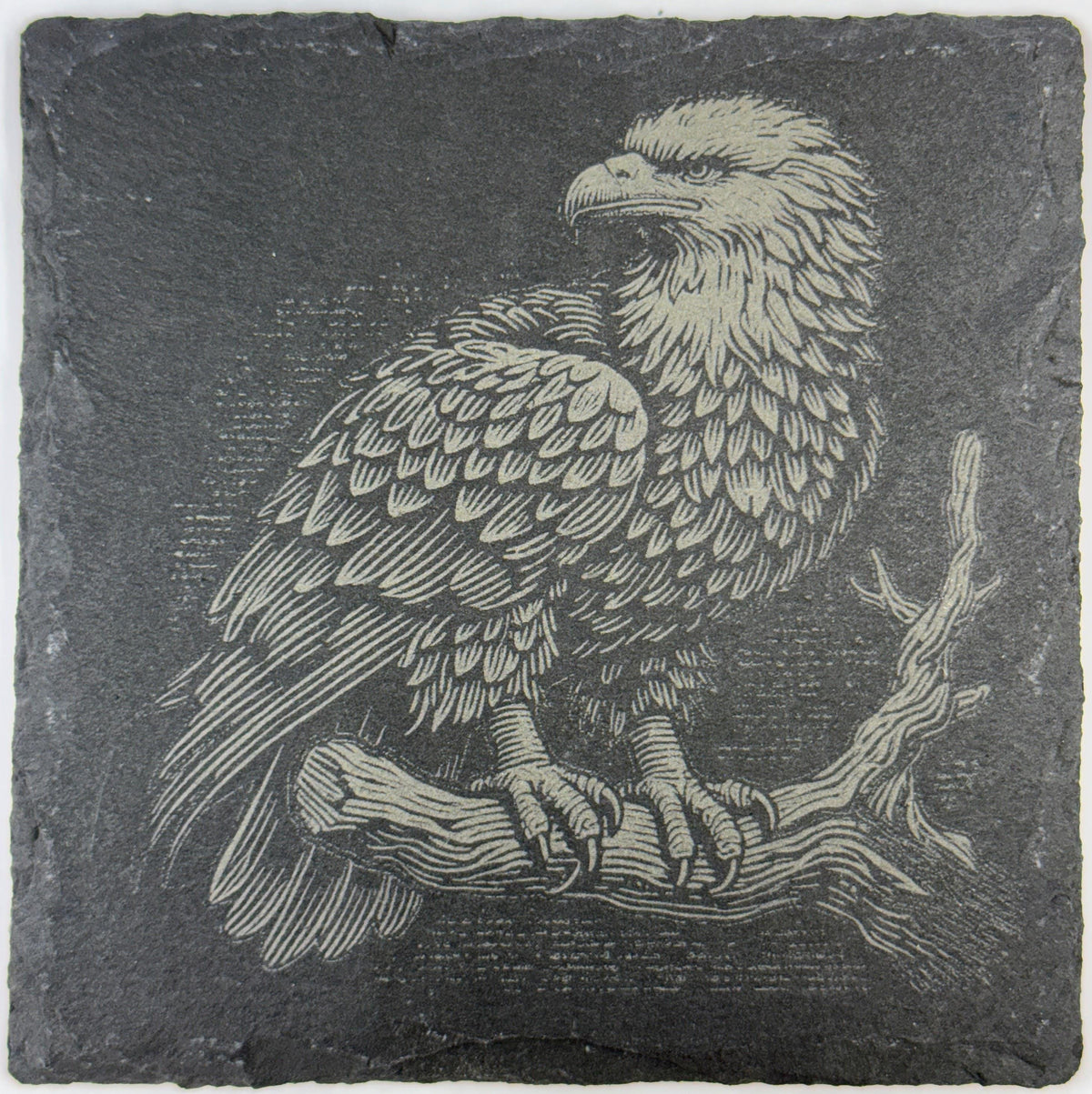 Laser Engraved Bald Eagle Slate Coaster Set - Rustic Drink Coasters