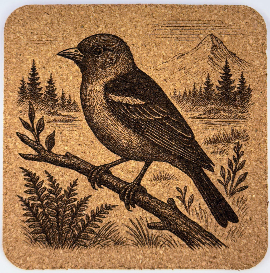 Engraved PNW Bird Cork Coaster Set: Rustic Pacific Northwest Decor