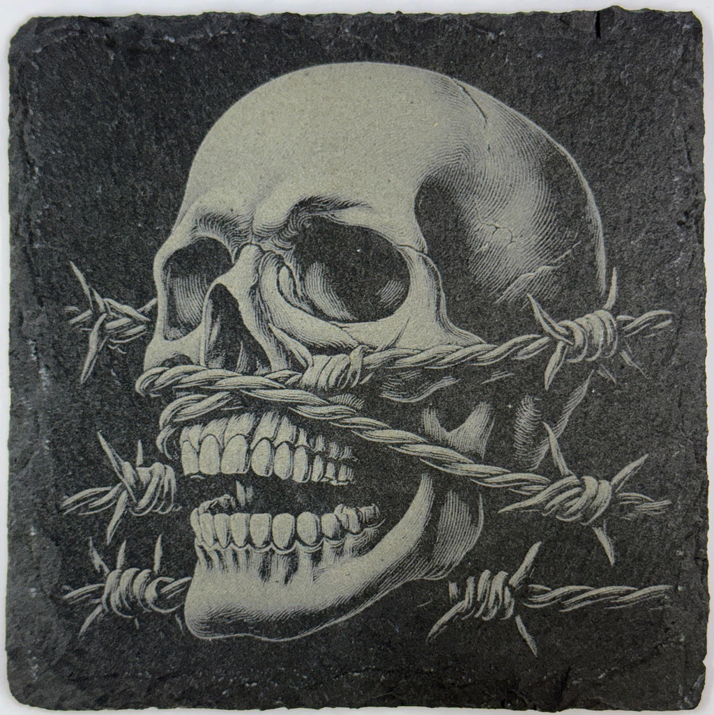 Industrial Gothic Skull Slate Coasters – Macabre Art with Steampunk Edge