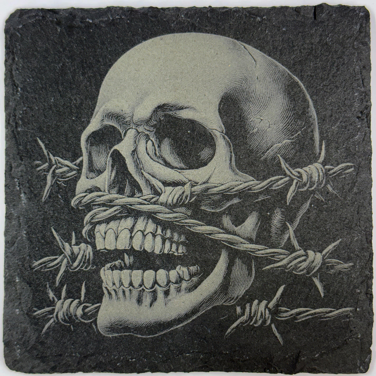 Industrial Gothic Skull Slate Coasters – Macabre Art with Steampunk Edge