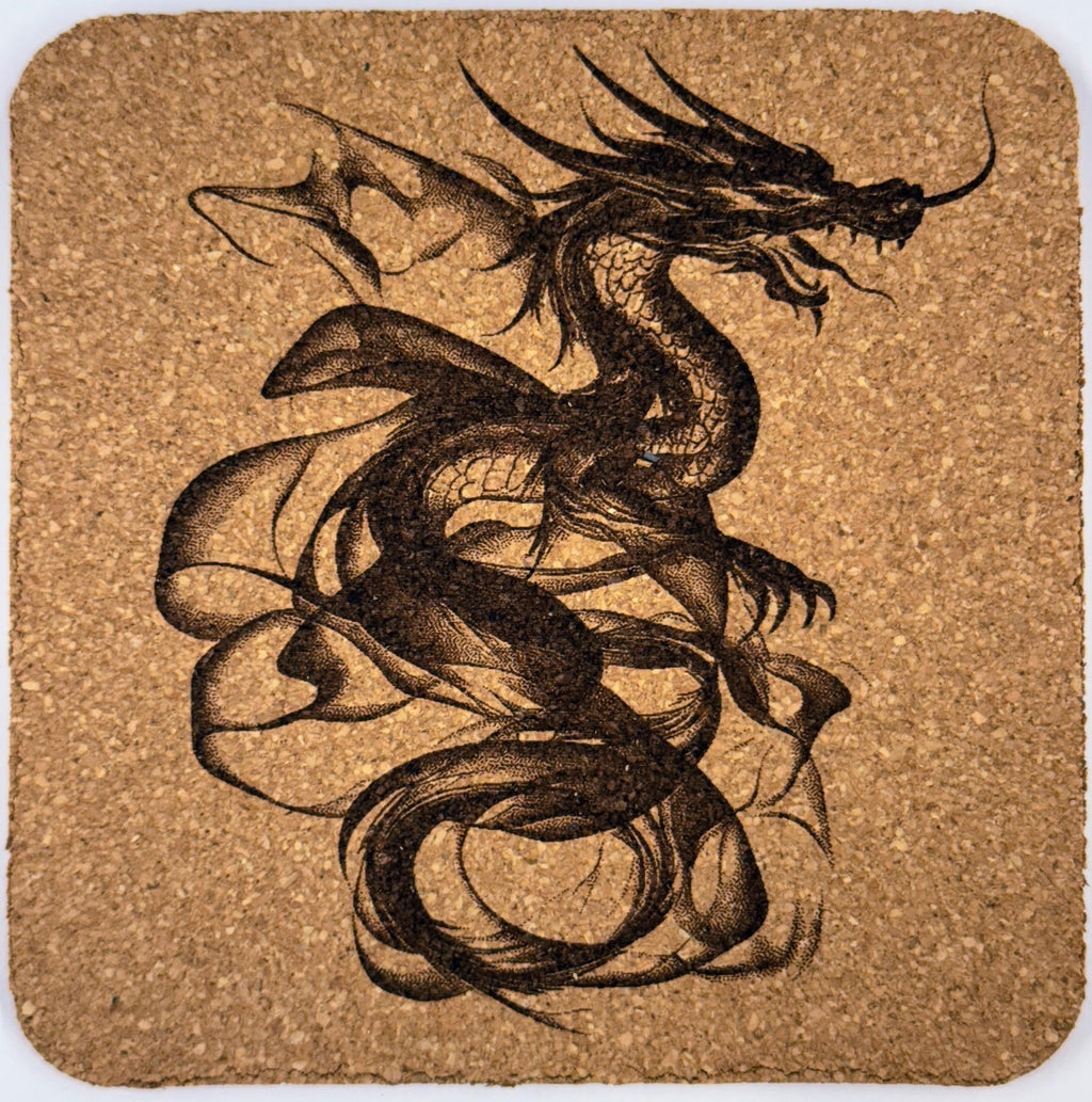 Laser Engraved Cork Coasters - Mystical Smoke Animal Design - Set of 4