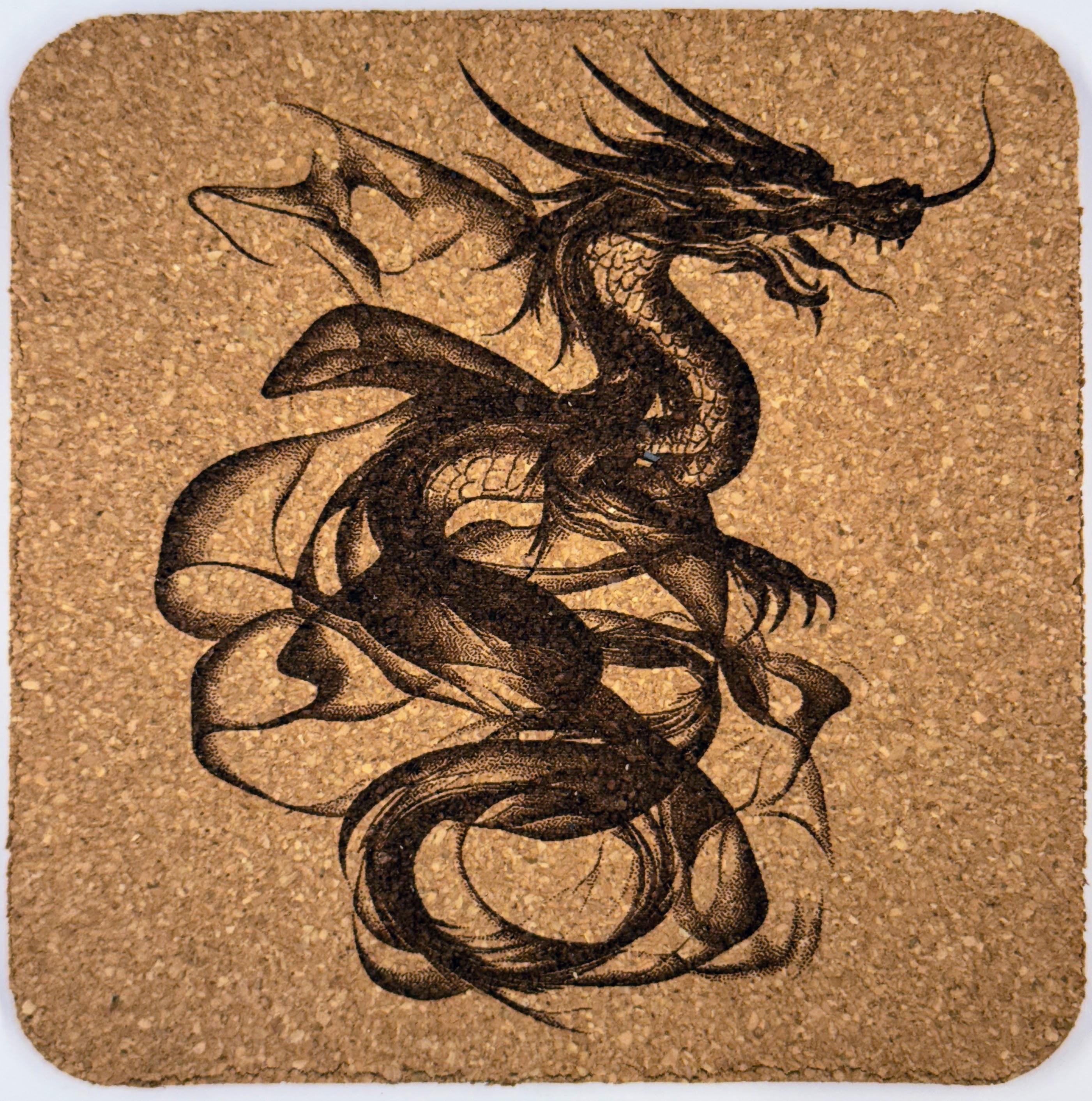 Laser Engraved Cork Coasters - Mystical Smoke Animal Design - Set of 4