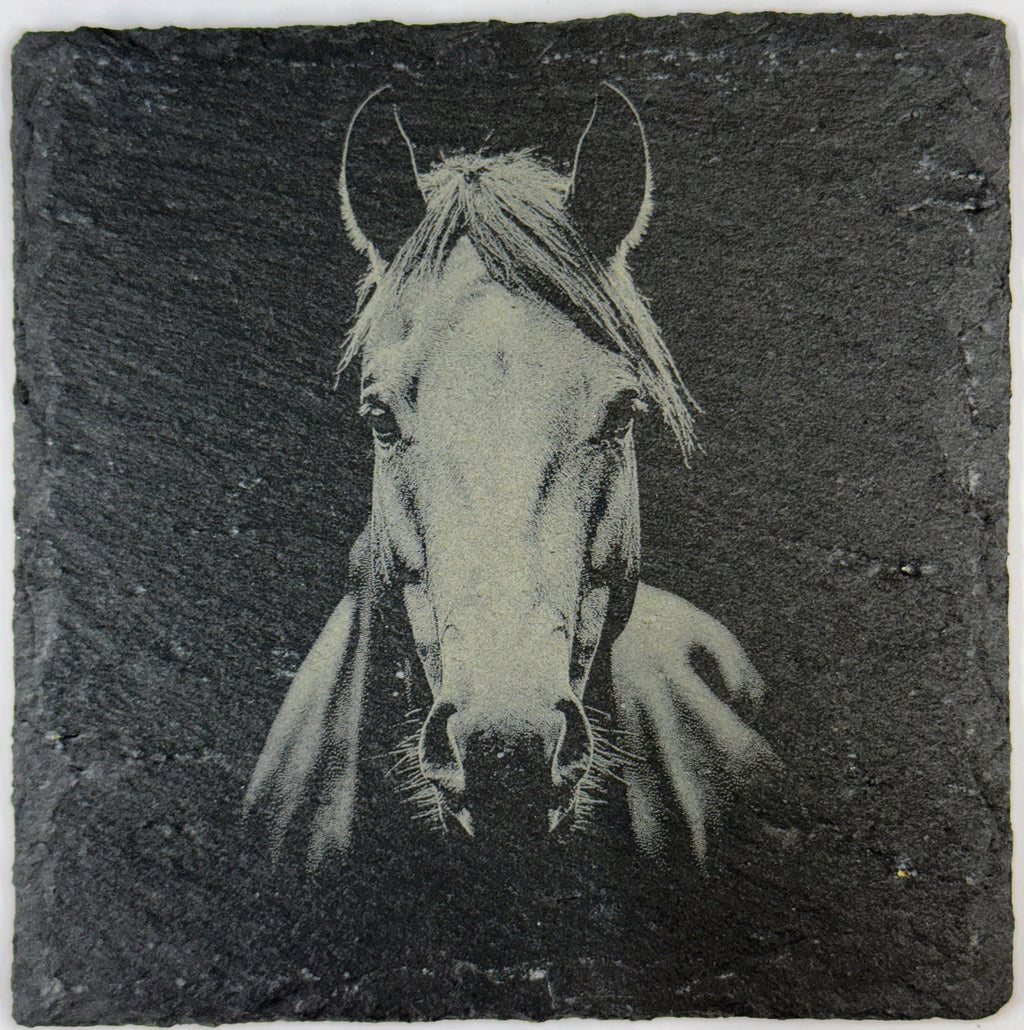 Elegant Horse Slate Coasters – Laser Engraved Stone Drinkware - 4 different designs