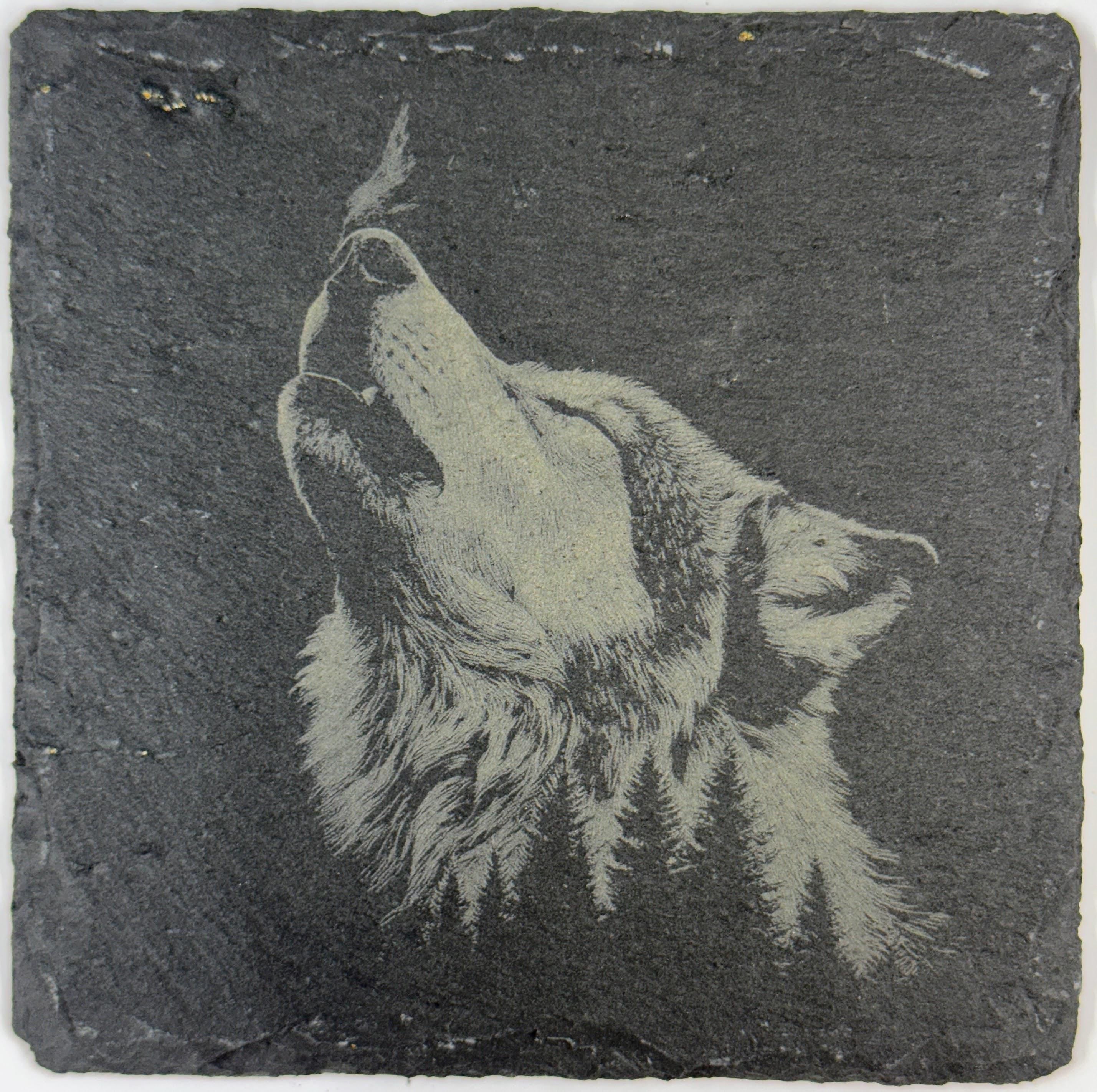 Wolf Wildlife Portraits, Rustic Cabin Decor, Set of 4 Laser Engraved Slate Coasters