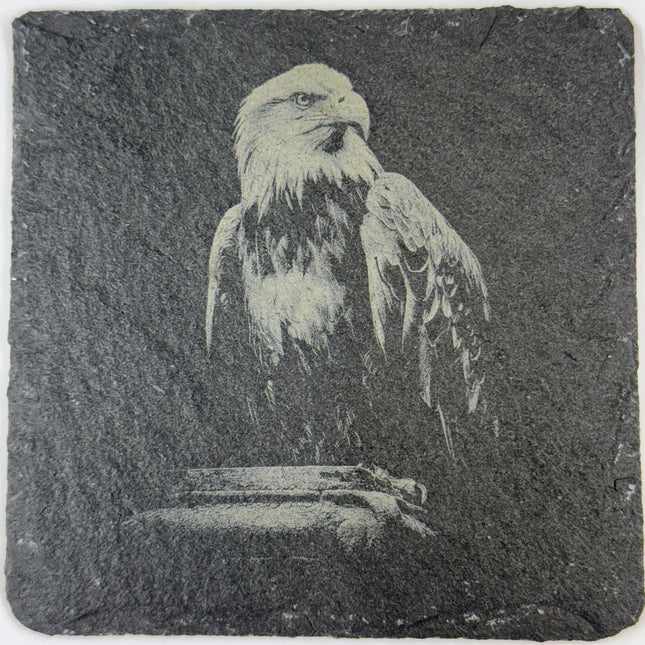 Bald Eagle Laser Engraved Slate Coasters – Patriotic Wildlife Drinkware