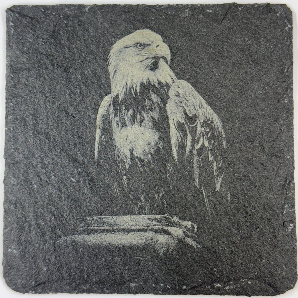 Bald Eagle Laser Engraved Slate Coasters – Patriotic Wildlife Drinkware