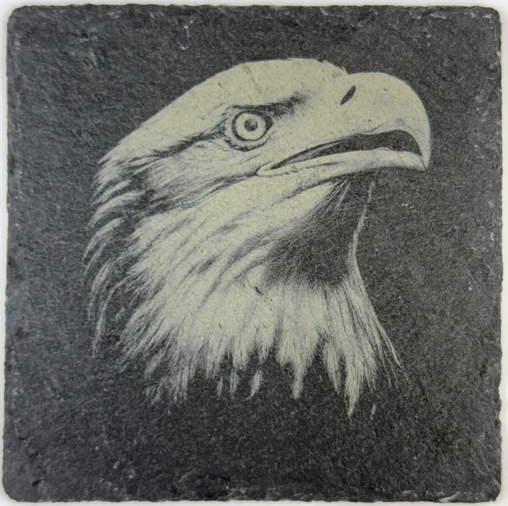 Bald Eagle Laser Engraved Slate Coasters – Patriotic Wildlife Drinkware