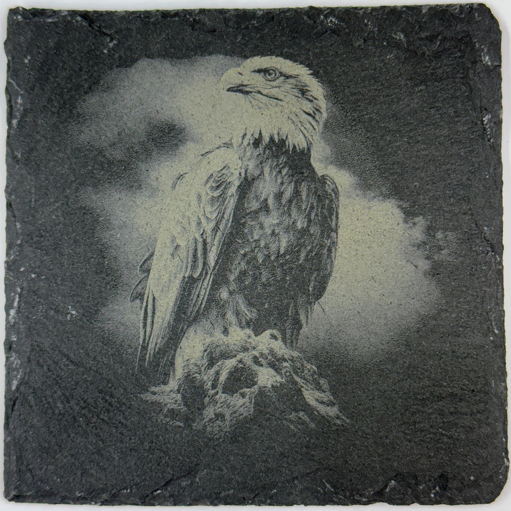 Bald Eagle Laser Engraved Slate Coasters – Patriotic Wildlife Drinkware