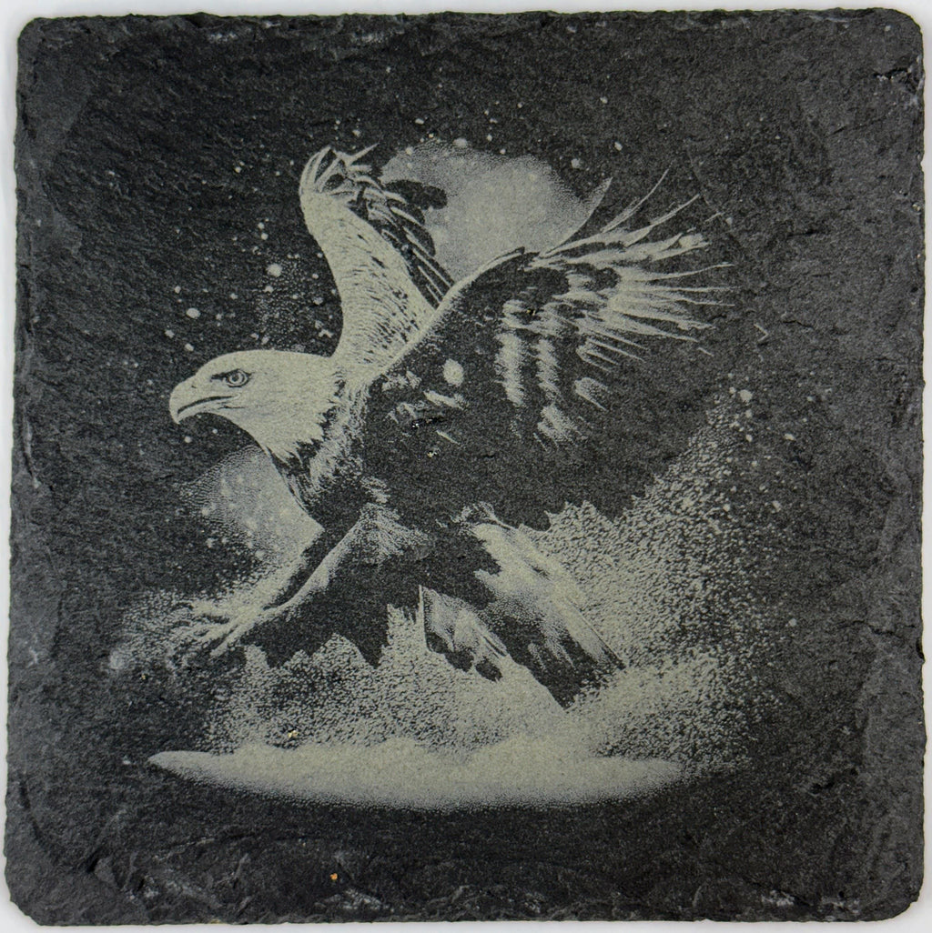 Bald Eagle Laser Engraved Slate Coasters – Patriotic Wildlife Drinkware