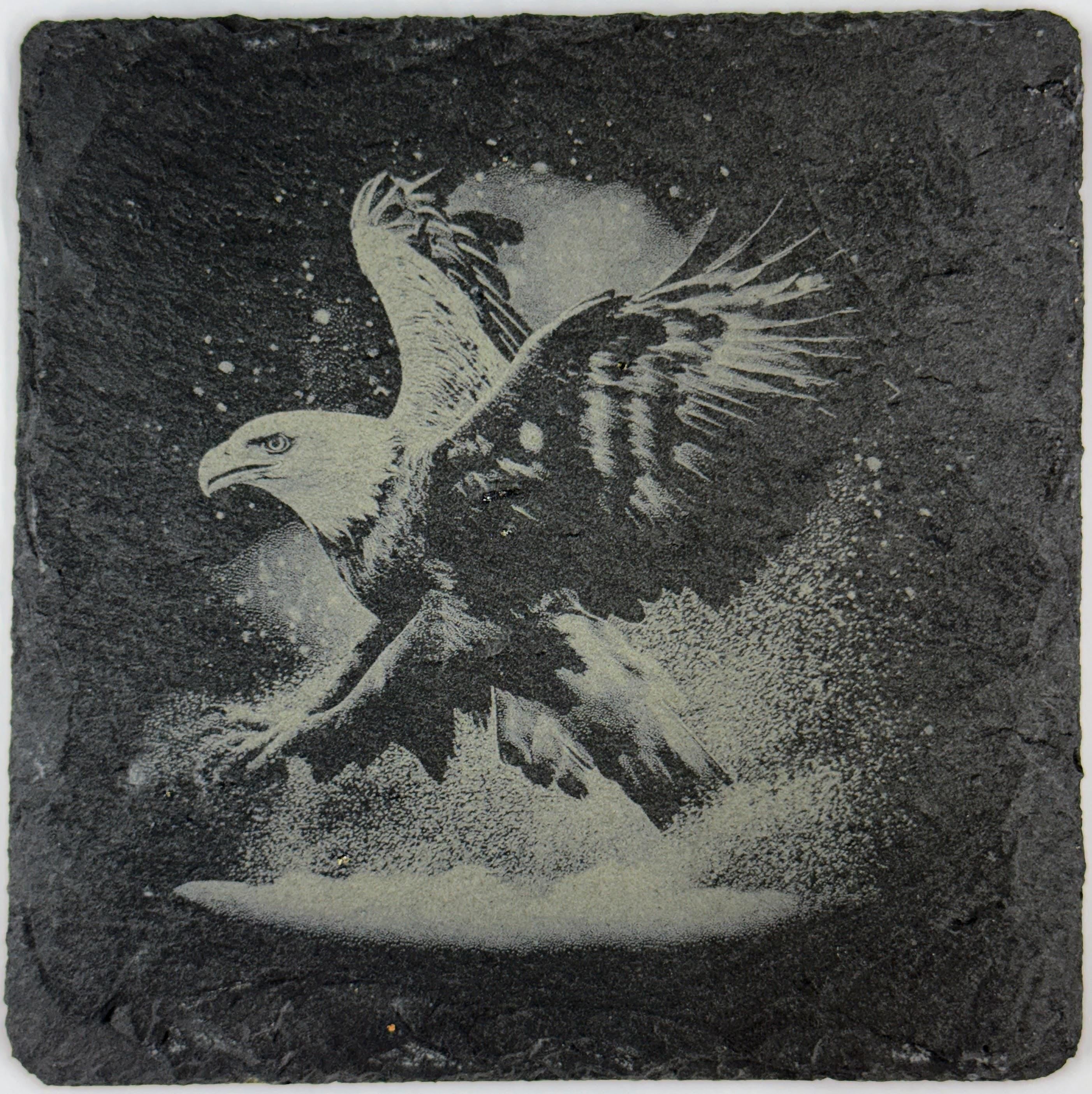 Bald Eagle Laser Engraved Slate Coasters – Patriotic Wildlife Drinkware