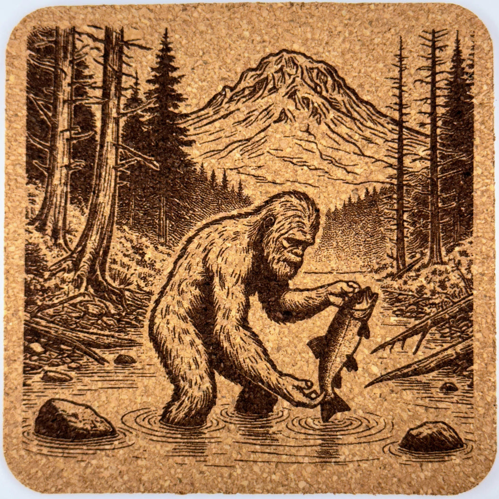 Bigfoot Pacific Northwest Camping & Hiking Cork Coaster Set