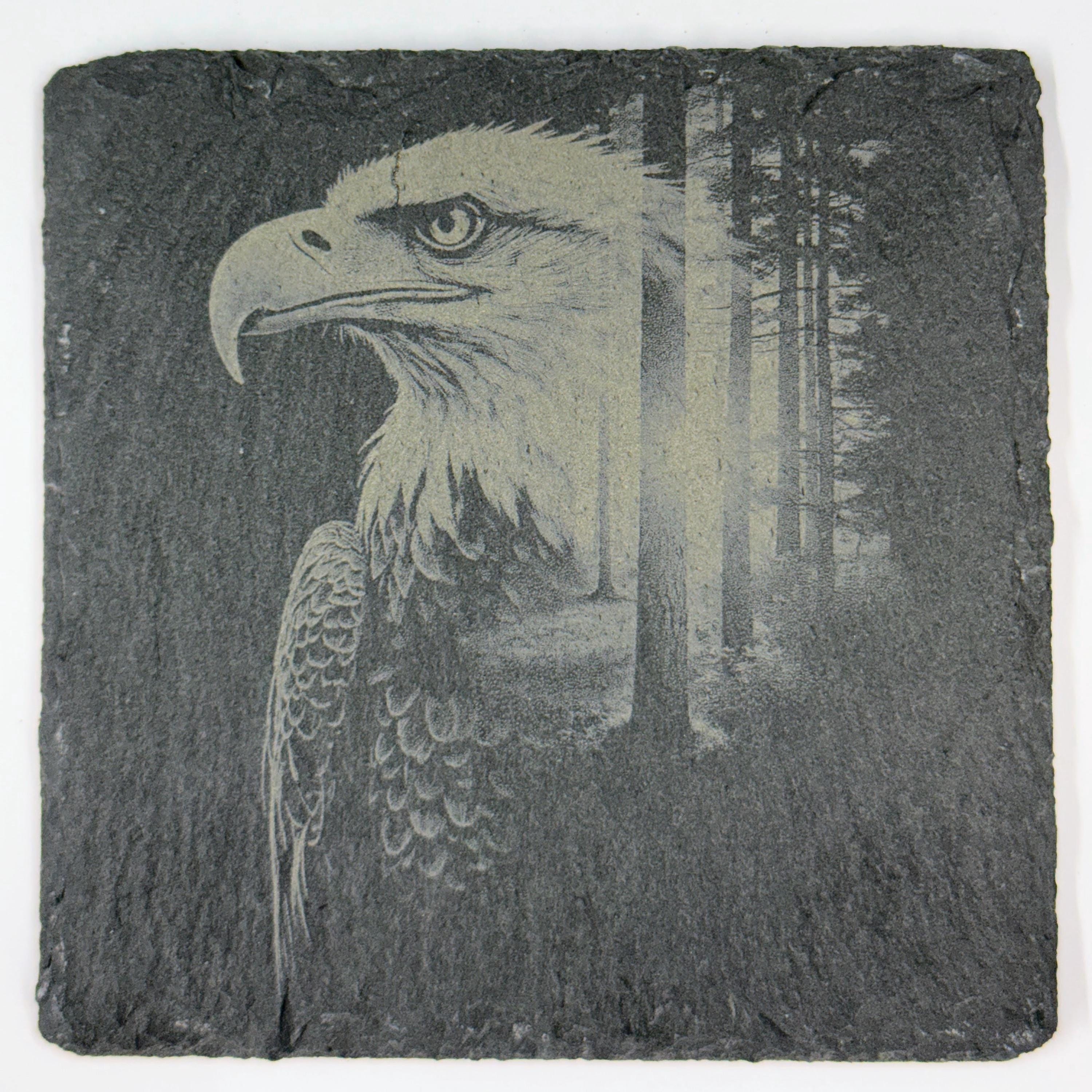 Bald Eagle Wildlife and Nature Set of 4 Laser Engraved Slate Drink Coasters