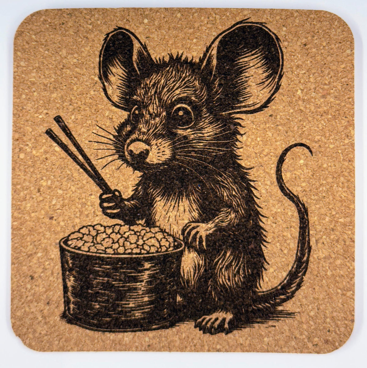 Cooking Mouse Cork Coaster Set of 4 – Engraved Whimsical Kitchen Mice Drink Coasters
