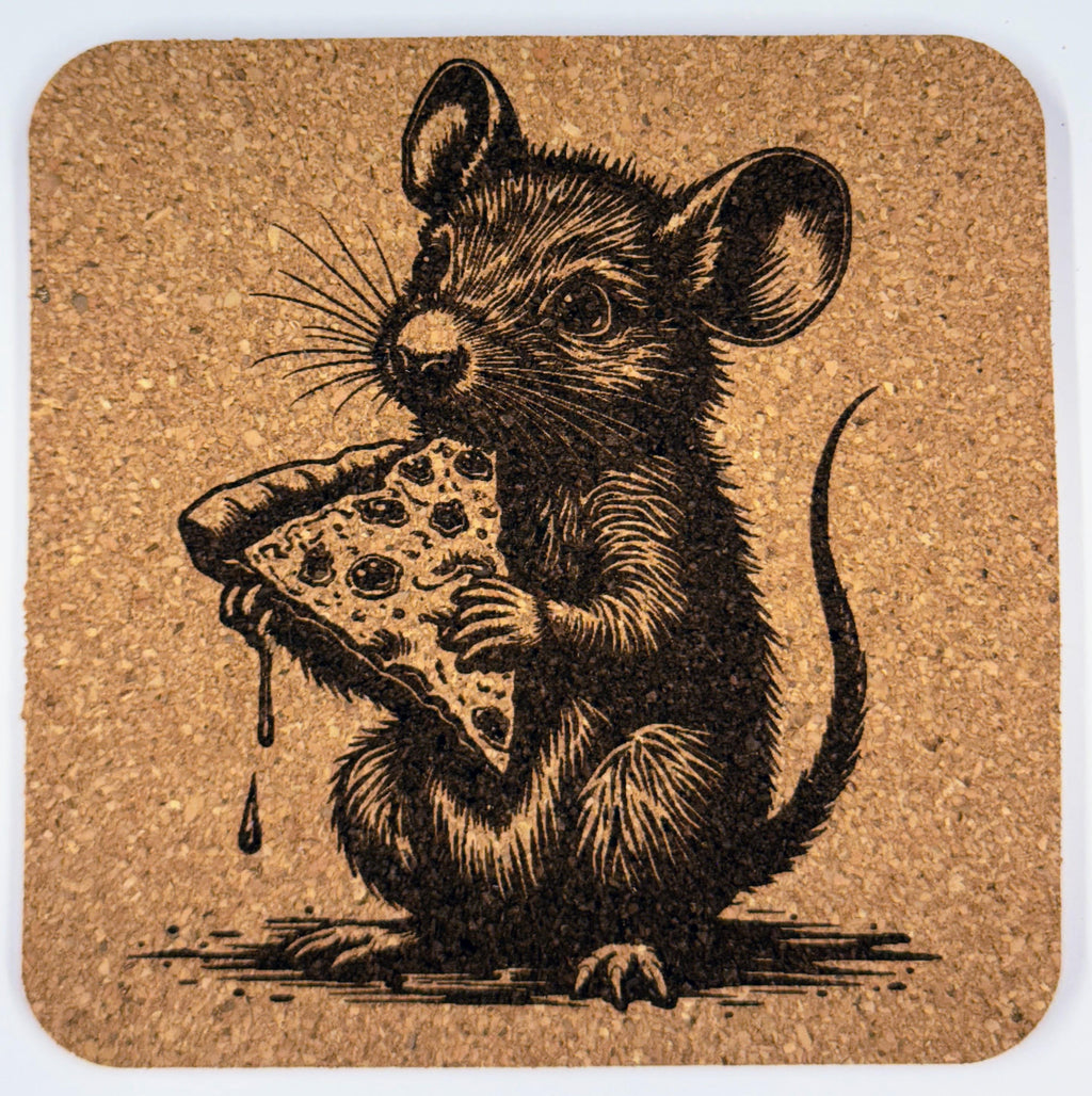 Mouse Cork Coaster Set: Whimsical Wine, Cheese & Pizza Designs