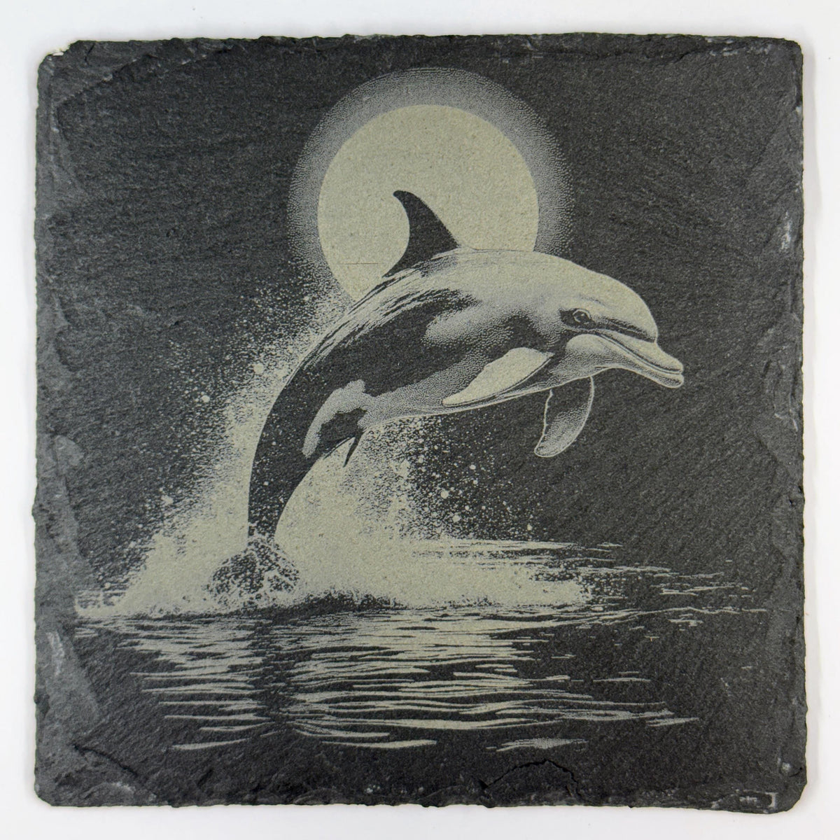 Dolphin Ocean Wildlife, Coastal Beach Decor, Set of 4 Laser Engraved Slate Coasters