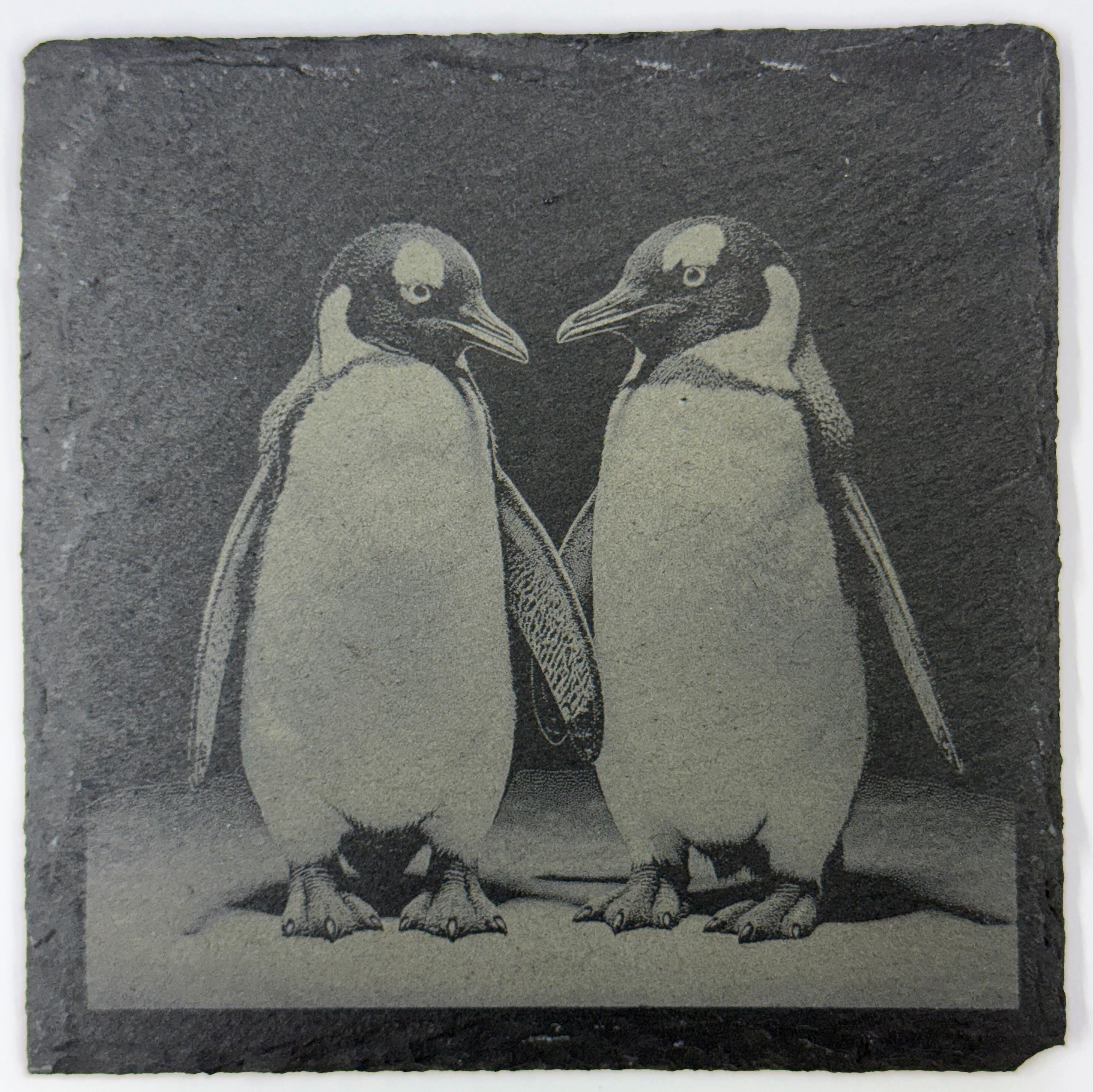 Penguin Antarctic Wildlife, Polar Home Decor, Set of 4 Laser Engraved Slate Coasters