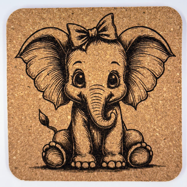 Baby Elephant Cork Coaster Set: Nursery Decor, Animal Lover Gift
