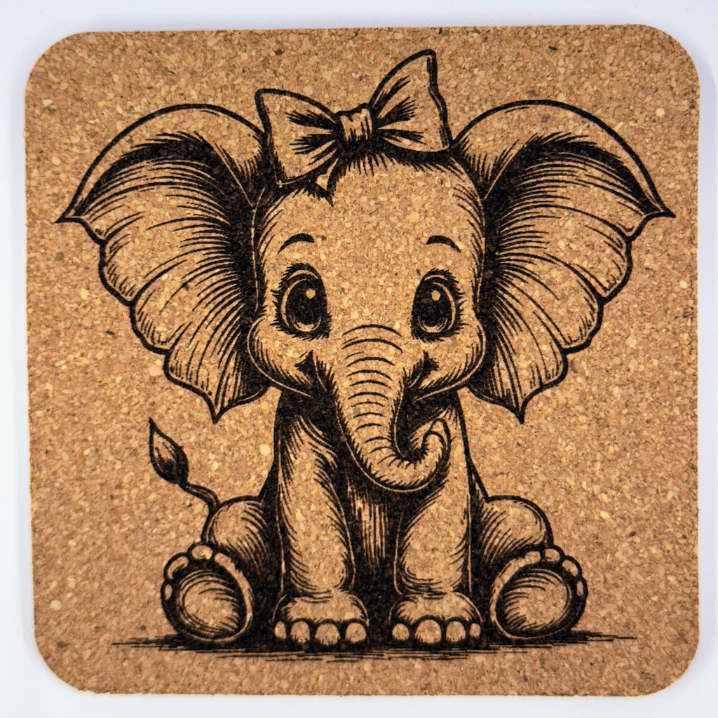 Baby Elephant Cork Coaster Set: Nursery Decor, Animal Lover Gift
