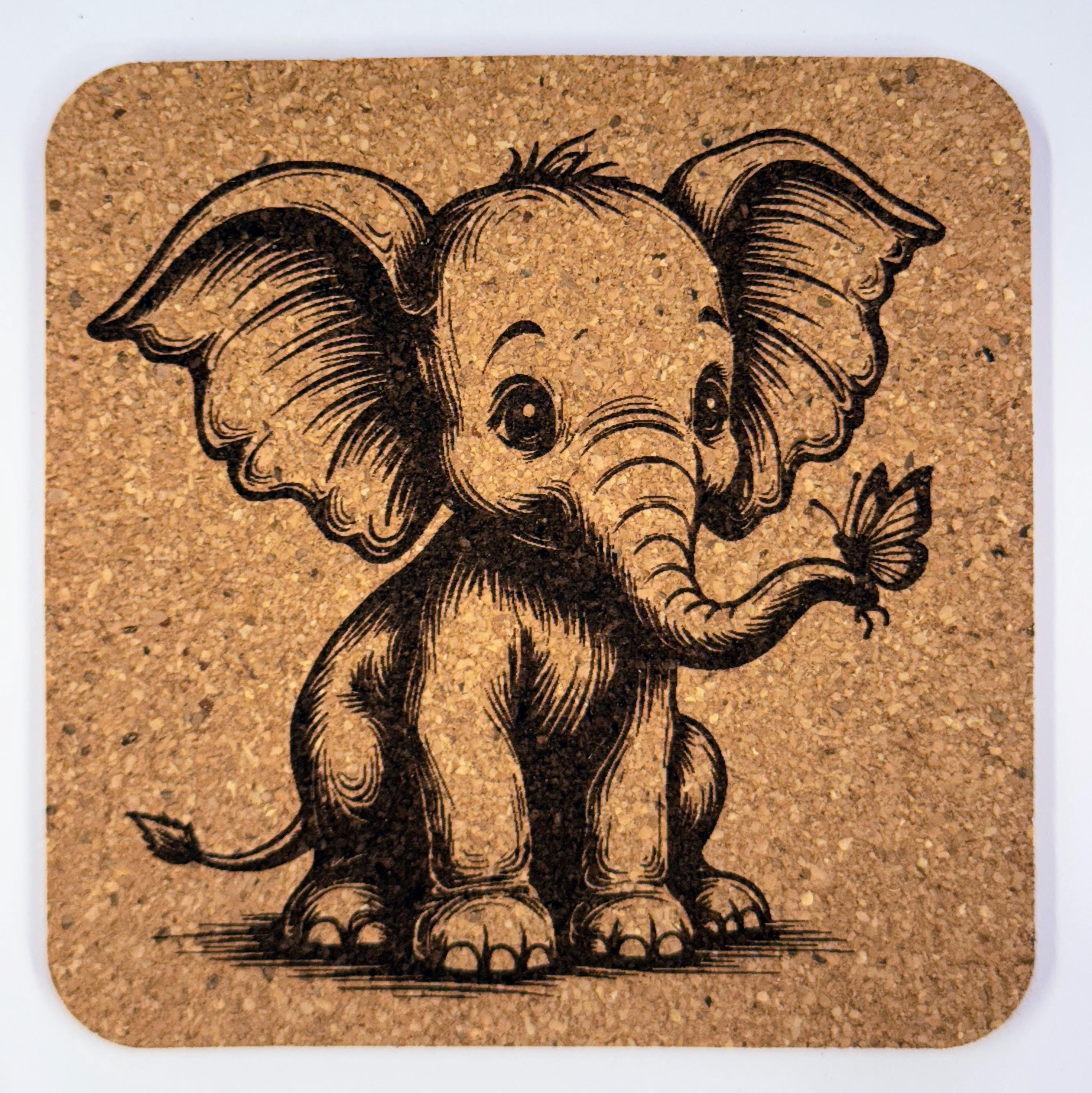 Baby Elephant Cork Coaster Set: Nursery Decor, Animal Lover Gift