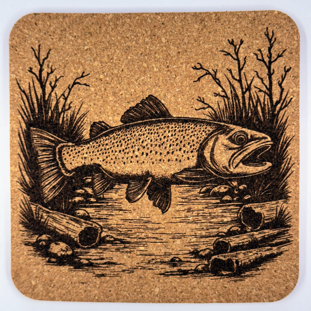 Wild Salmon Cork Coaster Set of 4 - Rustic Fishing Decor