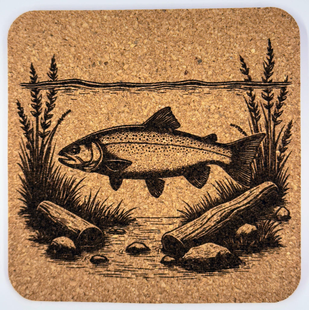 Wild Salmon Cork Coaster Set of 4 - Rustic Fishing Decor
