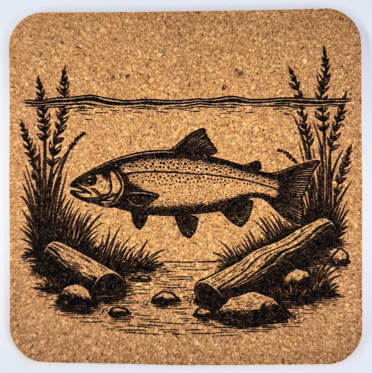 Wild Salmon Cork Coaster Set of 4 - Rustic Fishing Decor