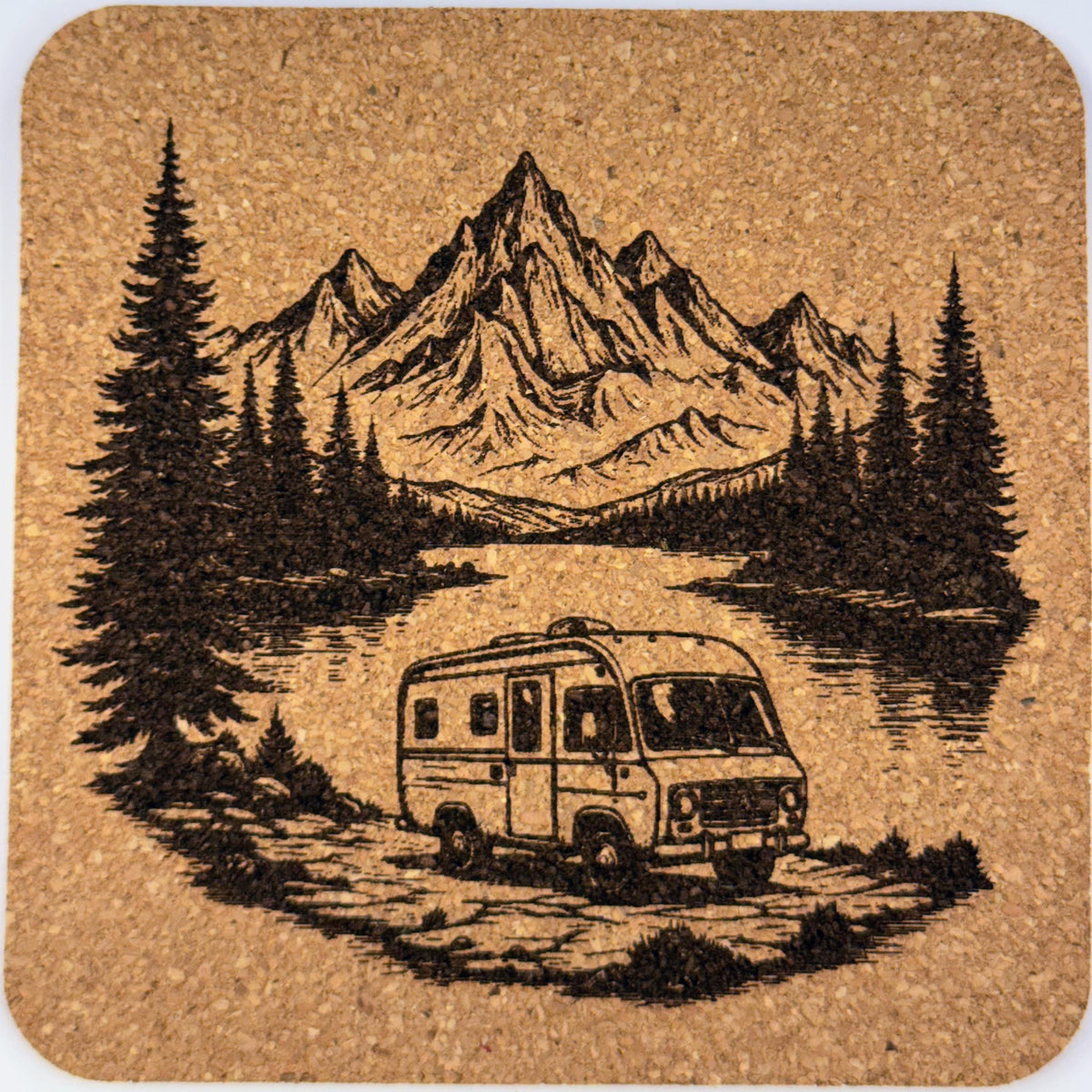 RV Travel Camper Set of 4 Laser Engraved Cork Coasters